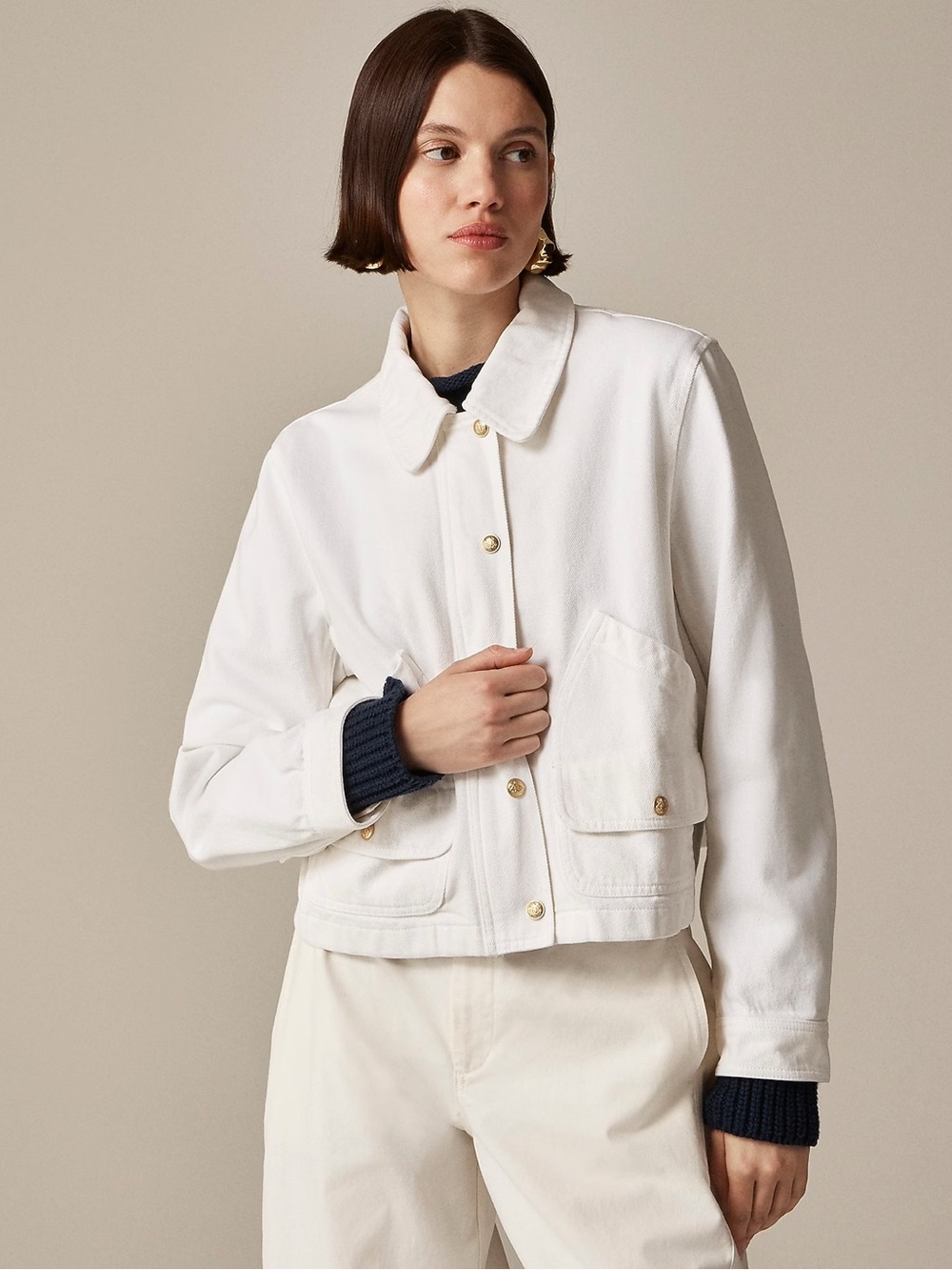 NWT J.Crew Short Barn Jacket in cotton twill white XS